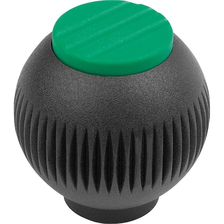 Spherical Knob Size:1, D1=25 D=M06, Plastic Black Ral7021, Comp:Stainless Steel, Cap:Green Ral6032